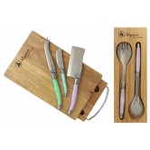 Laguiole by Louis Thiers Pack - Cheese Set Plus Salad Server Set with Coloured Handles