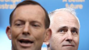 Former prime minister Tony Abbott with Prime Minister Malcolm Turnbull. The latter whittle away the former's massive ...