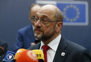 President of the European Parliament Martin Schulz arrives for the EU summit in Brussels, Thursday, Oct. 20, 2016.