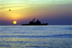 File -The guided-missile cruiser USS Chosin patrols to support counterpiracy operations in the Gulf of Aden, Jan. 1, 2010. The Chosin is the flagship of Combined Joint Task Force 151, a multinational task force established to conduct counterpiracy off the coast of Somalia.