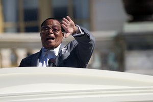 Nation of Islam leader Louis Farrakhan speaks during a rally to mark the 20th anniversary of the Million Man March, on Capitol Hill, on Saturday, Oct. 10, 2015, in Washington.