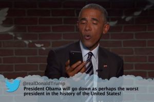 US President Barack Obama has trolled presidential candidate Donald Trump on late night show Jimmy Kimmel Live