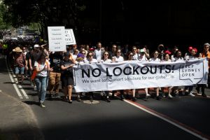 Thousands of demonstrators protest Mike Baird's lock out laws in Sydney. 9th October 2016 Photo: Janie Barrett