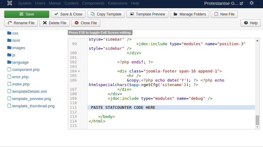 Joomla - Paste StatCounter code