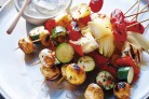 Haloumi kebabs with feta and herb dip