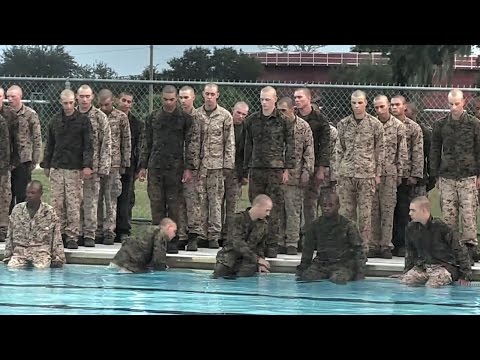 US Marines Recruits Attempt Swim Qualification