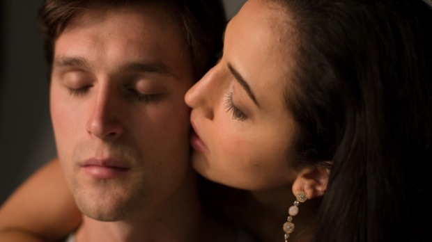 Lethal love: Joe (Jerome Meyer) and Anu (Maggie Naouri) share an intimate moment in Joe Cinque's Consolation.