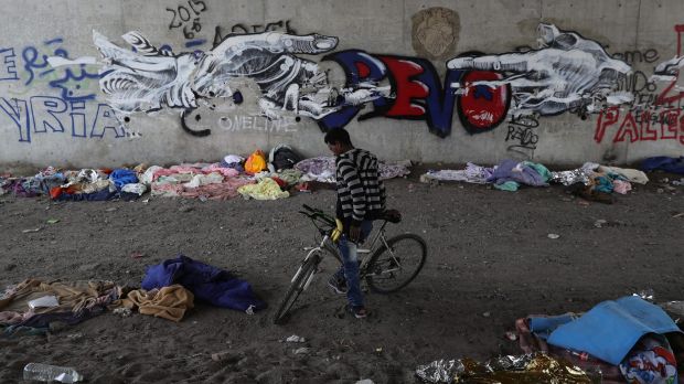 A migrant, who said he was aged 16, in the Jungle on Thursday.