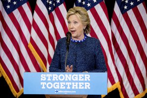 Democratic presidential candidate Hillary Clinton speaks at a news conference at Theodore Roosevelt High School in Des Moines, Iowa, Friday, Oct. 28, 2016.