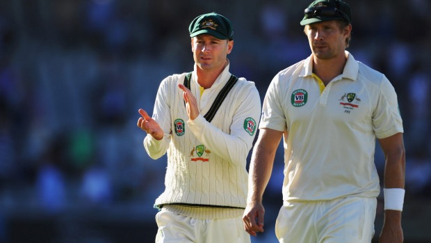 Michael Clarke and Shane Watson. (Photo by Stu Forster/Getty Images)