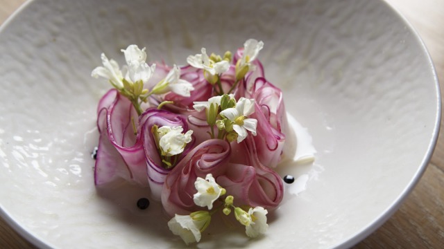 Kohlrabi, enoki and fermented apple: one of the inspired dishes on Yellow's all-vegetarian dinner menu.