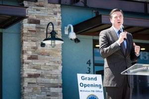 FBI Director James B. Comey provides remarks during a ribbon cutting ceremony for the Bureau’s newest Resident Agency in Williston, North Dakota, United States, on June 6, 2016