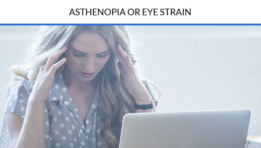 woman holding head in pain from eye strain