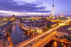 Berlin, Germany viewed from above the Spree River.