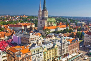 Zagreb main square and cathedral aerial view, Croatia.