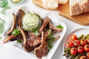 Rosemary lamb cutlets with green goddess dressing