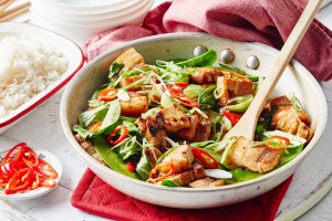 Asian-spiced pork belly stir-fry