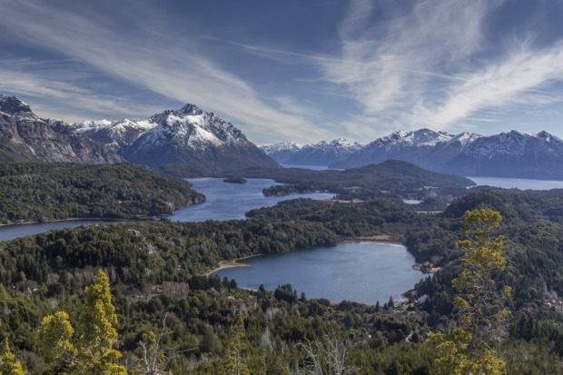 Spectacular views of the surrounding lakes from the top of Cerro Campanario, Bariloche, Argentina.