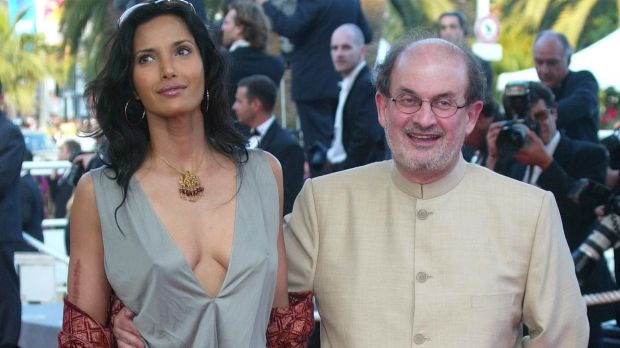 Spin a good yarn? Salman Rushdie with former wife, Padma Lakshmi.