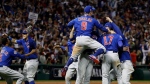 The Chicago Cubs celebrate after Game 7 of the Major League Baseball World Series against the Cleveland Indians Thursday, Nov. 3, 2016, in Cleveland. (AP / David J. Phillip)