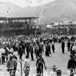 Bisbee deportation of IWWs, July 12, 1917. Assembled at ballpark, men in bleachers. 