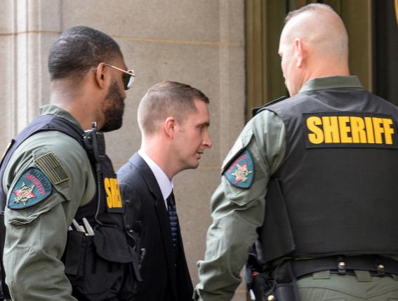 Baltimore police officer Edward Nero arrives for his trial in connection with the death of Freddie Gray at a courthouse in Baltimore. 
REUTERS/Bryan Woolston