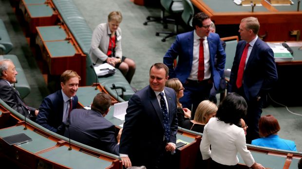 Tim Wilson, centre, the new Liberal member for Goldstein.