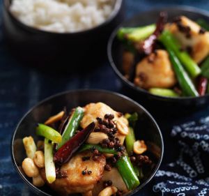 Stir-fried blue-eye trevalla with peanuts and dried chilli.