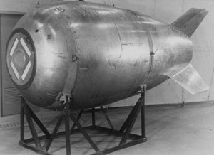 File - A Mark IV "Fat Man" bomb, an improved postwar mass-production version of the plutonium bomb design used during World War II. The Mark 4 nuclear bomb was an American nuclear bomb design produced starting in 1949 and in use until 1953.