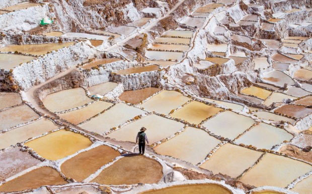 Salt mines in Maras, Peru.
