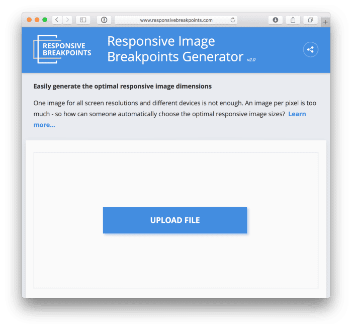 A screenshot of the Responsive Images Generator