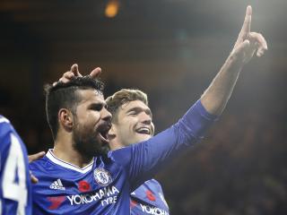 Chelsea's Diego Costa celebrates scoring a goal during the English Premier League soccer match between Chelsea and Everton at Stamford Bridge stadium in London, Saturday, Nov. 5, 2016. (AP Photo/Kirsty Wigglesworth)