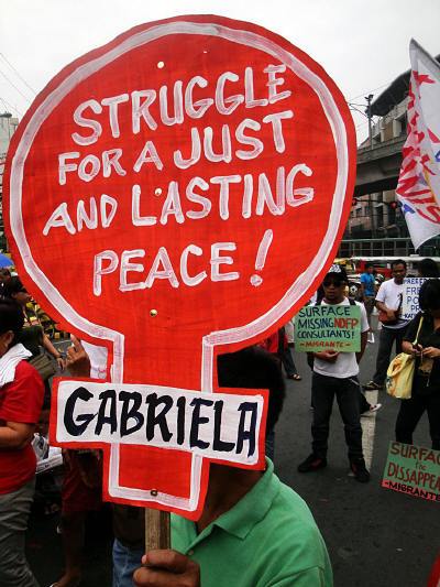 Gabriela, and other grass-roots organizations, protesting on Valentine's Day 2011 asking the government to engage in peace talks with the NDFP (photo courtesy of Arkibong Bayan).