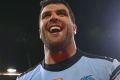 Michael Ennis of the Sharks celebrates victory during the NRL Qualifying Final match.