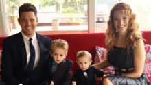 Michael Buble and Luisana Lopilato sit with their children Noah and Elias.