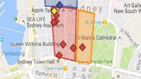 A map showing the recent legionnaires' disease outbreaks in Sydney.