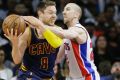 Old head: Steve Blake in action for Detroit against Matthew Dellavedova's Cavaliers. 