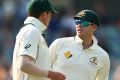 Got the answers?: Peter Siddle chats with Steve Smith.