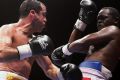 Jeff Fenech and Azumah Nelson exchange blows during their welterweight fight at the Vodafone Arena in Melbourne in 2008.