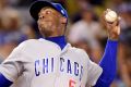 Aroldis Chapman pitches during game 5 against the Dodgers.