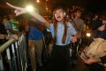 Newly elected Hong Kong lawmaker Yau Wai-ching at Sunday's protest.