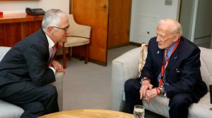 Prime Minister Malcolm Turnbull meets former astronaut Buzz Aldrin at Parliament House.