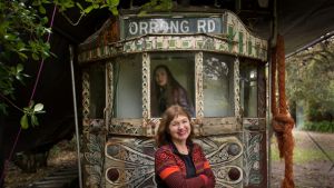 Mirka Mora 's decorated tram / painted tram, the W-class [W5 class] tram is in private hands. Photo shows?Anita Casten ...