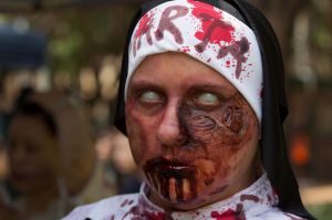 SYDNEY, AUSTRALIA - OCTOBER 29: Belmore Park: Bec Stark getting ready for the Zombie Walk on October 29, 2016 in Sydney, ...