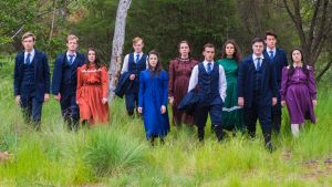 The cast in Spring Awakening, from left, Pip Carroll as Moritz, Liam Downing as Otto, Breanna Macey as Thea Jake Willis ...