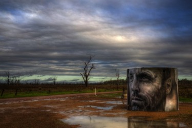 This is the water tank in the heart of Winton Wetlands that Guido Van Helton painted earlier this year as part of the ...