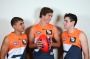 Paul Ahern (centre) with Caleb Marchbank (right) and Jarrod Pickett (left) when he was drafted by GWS. (Photo by Chris ...