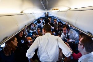 Senator Barack Obama, Democratic contender for the presidential nomination, on his way to New Orleans, Louisiana from ...