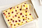 White chocolate, orange and raspberry...