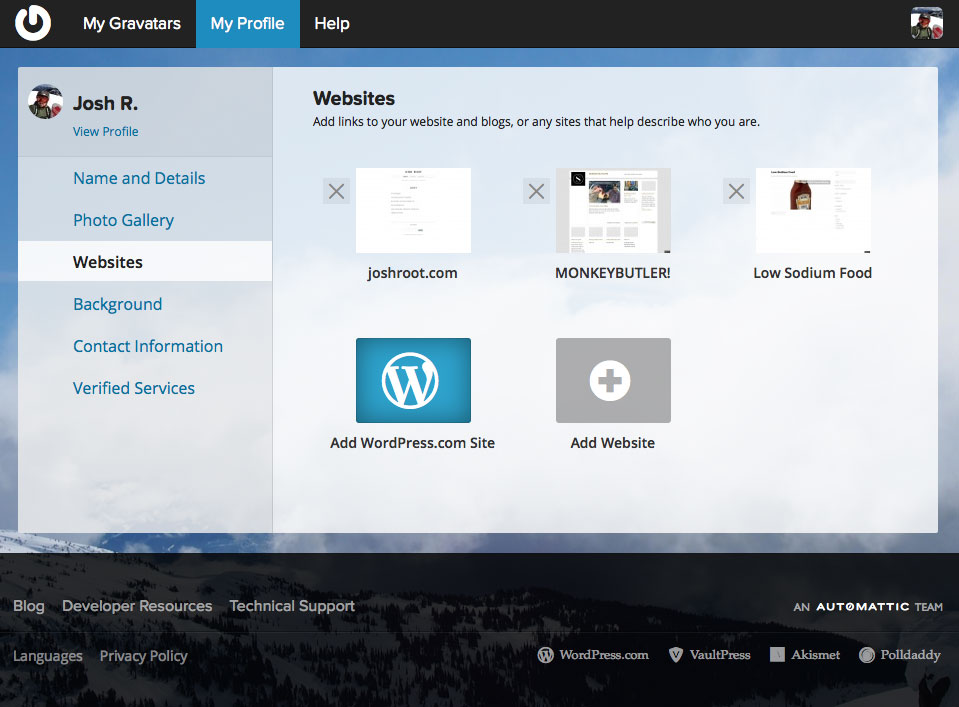 Add Websites to your Gravatar Profile
